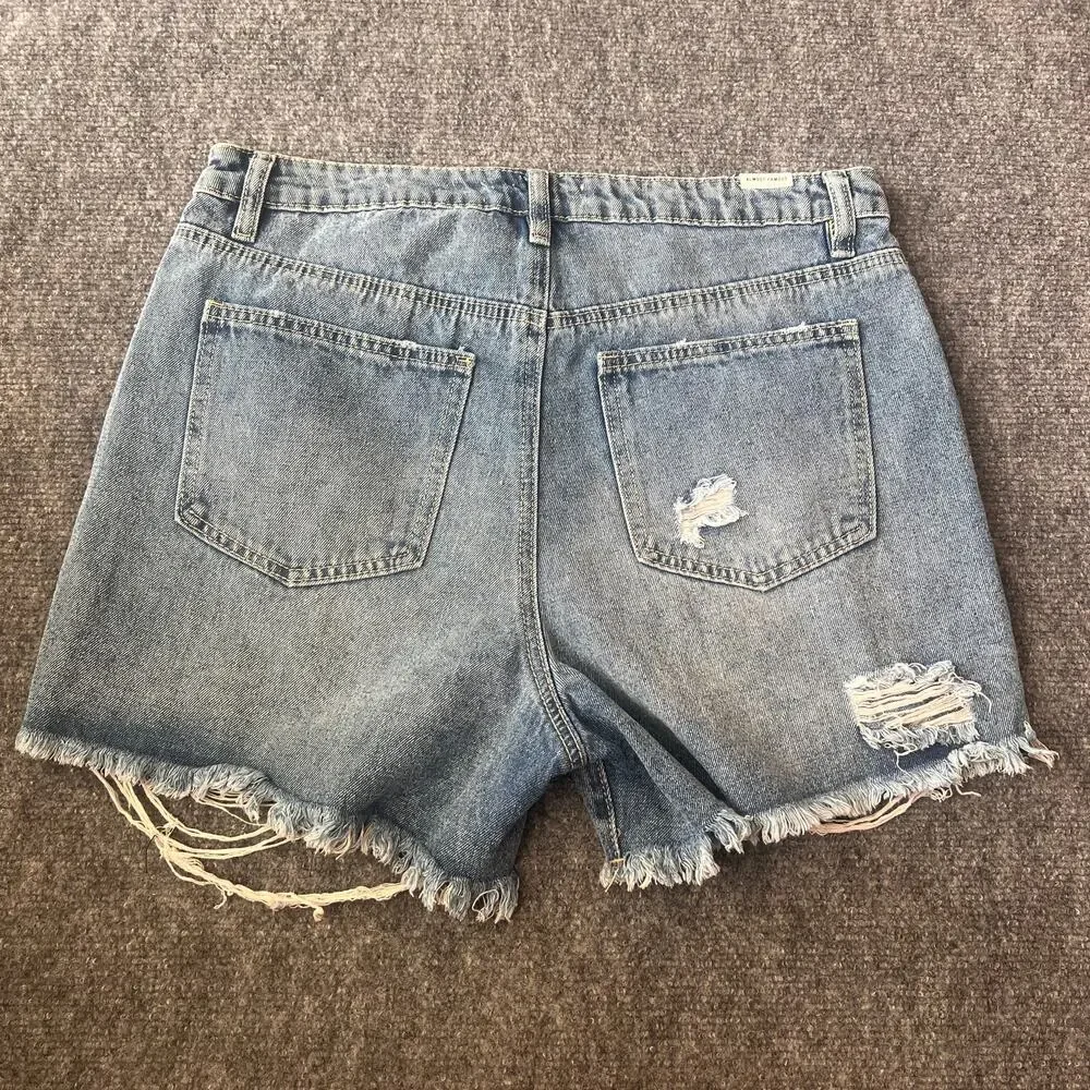 Almost Famous Denim Shorts Womens Size 9 Distressed Frayed Hem Festival Jean